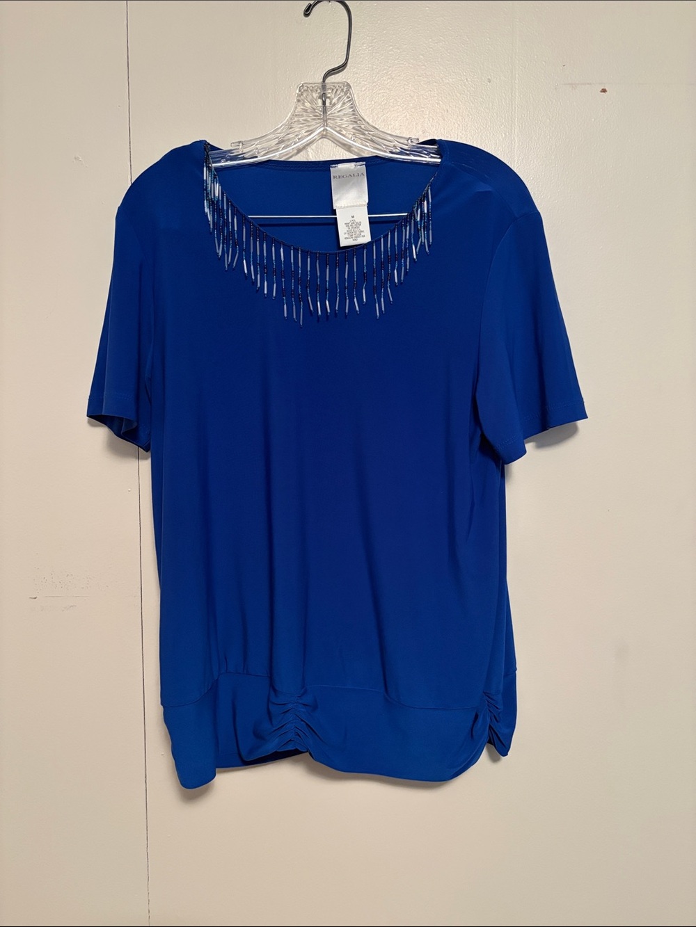 Regalia Cobalt Blue Short Sleeve Beaded Neck Top